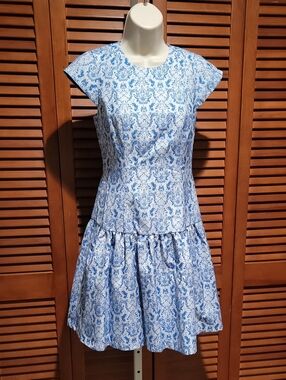 KAYA & SLOANE FLOCKED LACE DROP WAIST DRESS